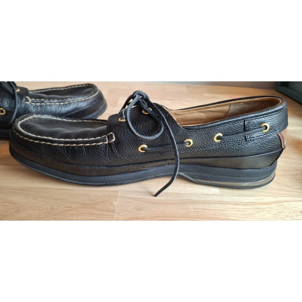 Sperry Gold Cup ASV Boat Shoes Black Leather Men's 15M 2 Eye Comfort Loafers